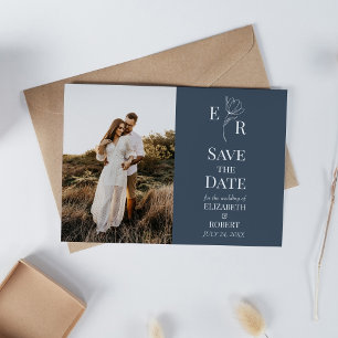 Schieferblumen-Monogramm-Foto-Save-the-Date Einladung
