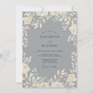 Schiefercreme-Laub-Eukalyptus-Hochzeit Einladung