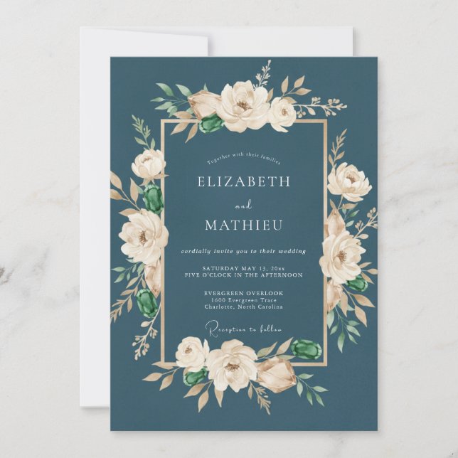 Schiefercreme-Ranunculus-Eukalyptus-Hochzeit Einladung (Vorderseite)