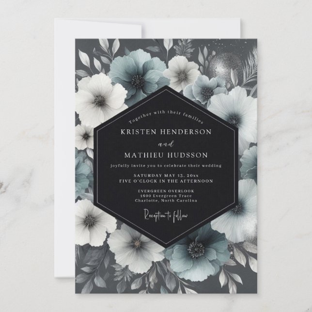 Schieferfarbene Anemonen-Hochzeit Einladung (Vorderseite)