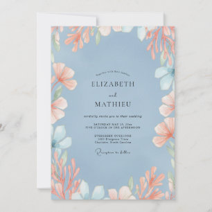 Schieferfarbene Pfirsich-Wildblumen-Hochzeit Einladung