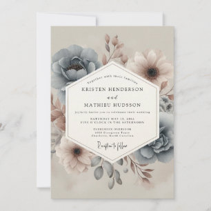 Schieferfarbene verträumte Floral-Hochzeit Einladung
