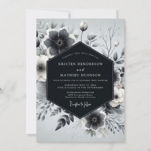 Schiefergraue botanische romantische Hochzeit Einladung