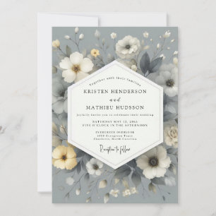 Schiefergraue Florale Hochzeit Einladung