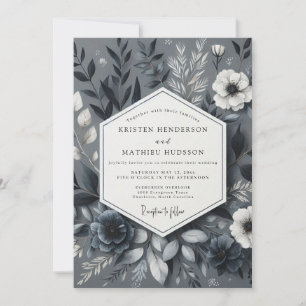 Schiefergraue nächtliche botanische Hochzeit Einladung