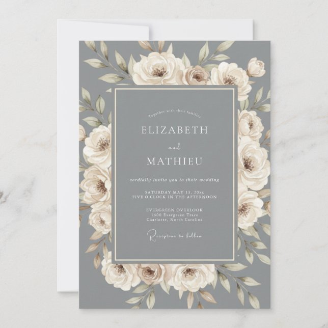 Schiefergraue opulente Hochzeit Einladung (Vorderseite)