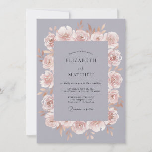 Schiefergraue romantische Blumenhochzeit Einladung