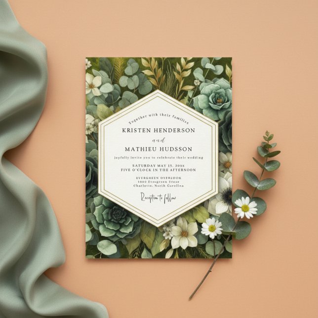 Schiefergrüne botanische opulente Hochzeit Einladung (Von Creator hochgeladen)