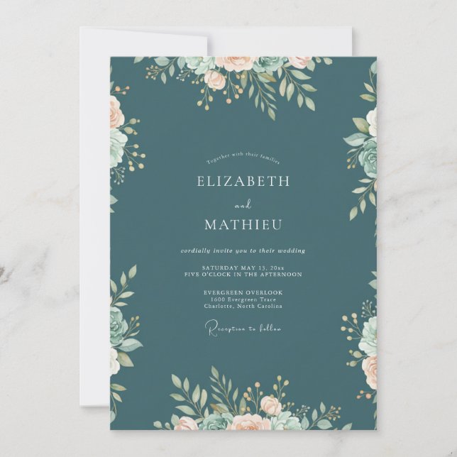 Schiefergrüne Eukalyptus-Hochzeit Einladung (Vorderseite)