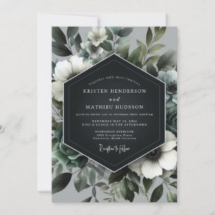 Schiefergrüne florale Hochzeit Einladung