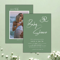 Schiefergrüne Foto-Baby-Shower-Einladung
