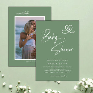 Schiefergrüne Foto-Baby-Shower-Einladung Einladung