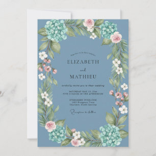 Schieferhydrangeen-Kranz-Hochzeit Einladung