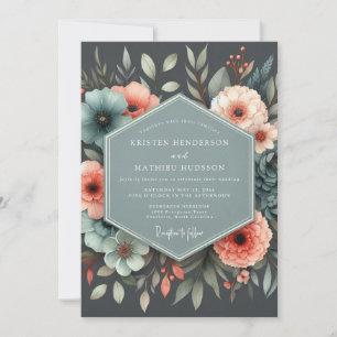 Schieferkorallen-Botanische Hochzeit Einladung