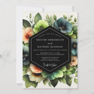 Schieferkorallen-Künstlerische-Blüten-Hochzeit Einladung