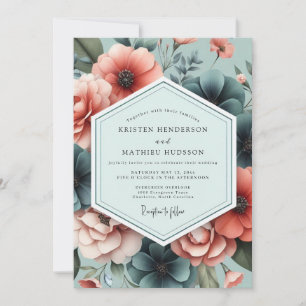 Schieferkorallen Künstlerische Flora Hochzeit Einladung