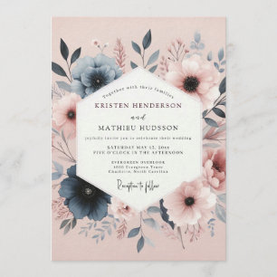 Schieferrosa-Aquarell-Posy-Hochzeit Einladung