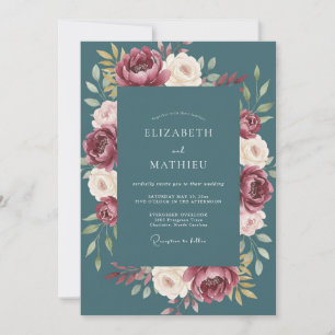 Schieferrosen-Ranunculus-Eukalyptus-Hochzeit Einladung