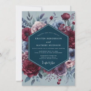 Schieferrote düstere Flora-Hochzeit Einladung