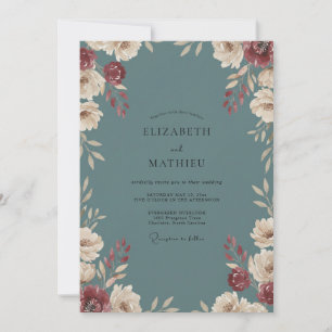Schieferrote Hochzeit mit Blüten Einladung