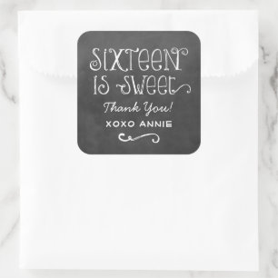 Schiefertafel Sixteen is Sweet Danke Quadratischer Aufkleber