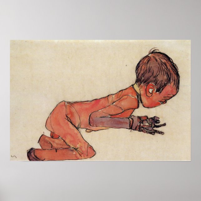 Schiele - 1910 Gezeichnet Neugeborene mit Legs Poster (Vorne)