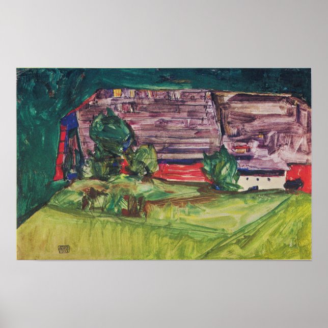 Schiele - Bauernhof in einer Landschaft Poster (Vorne)