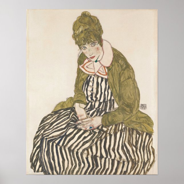 Schiele - Bearbeitung mit gestreiftem Kleid Poster (Vorne)