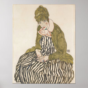 Schiele - Edith mit gestreiftem Kleid sitzend Poster