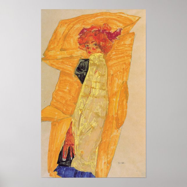 Schiele - Gerti vor Ocher Drapery 1910 Poster (Vorne)