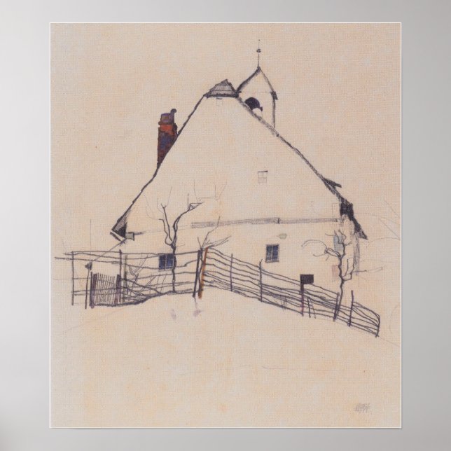 Schiele - Haus mit Glockenturm 1912 Poster (Vorne)