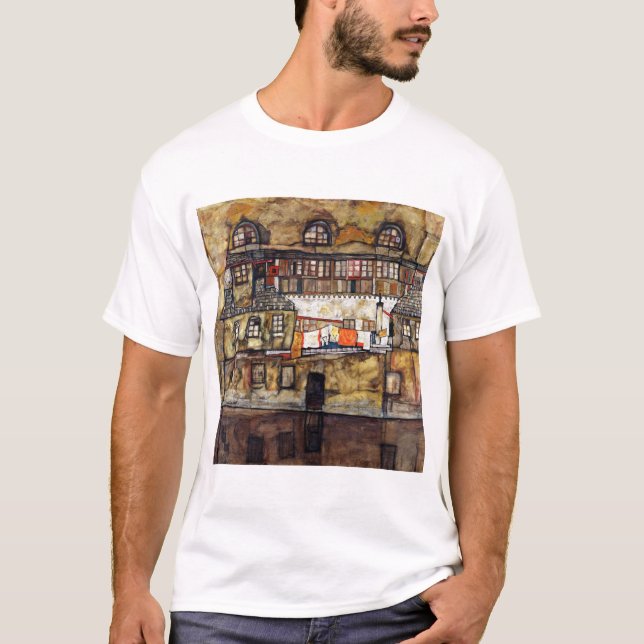 Schiele-Hausmauer am Fluss T-Shirt (Vorderseite)