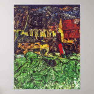 Schiele - Krumau (St Veit Kirche mit Häusern) 1912 Poster