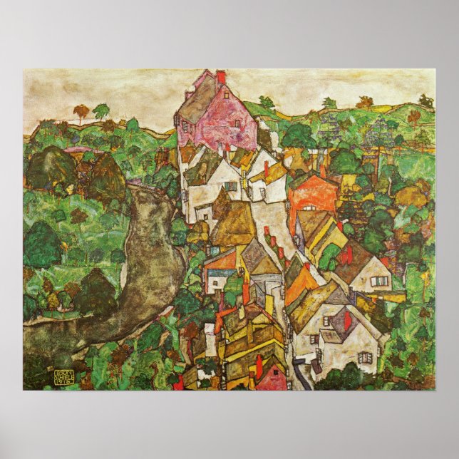 Schiele - Landschaft von Krumau Poster (Vorne)