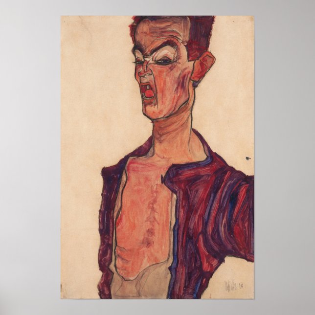 Schiele - Selbstportrait-Grimacing Poster (Vorne)
