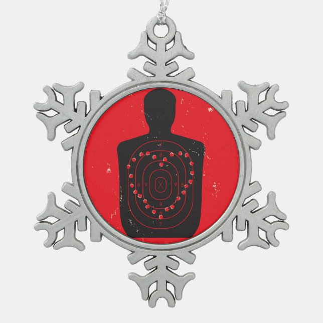 Schießübungen-Herz Schneeflocken Zinn-Ornament (Vorderseite)