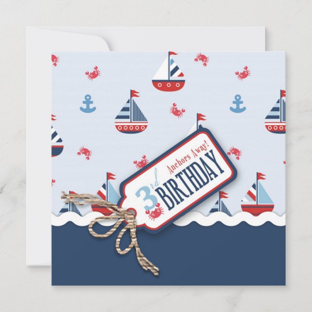 Schiff Ahoy Birthday Invite Square 3 Einladung (Vorderseite)
