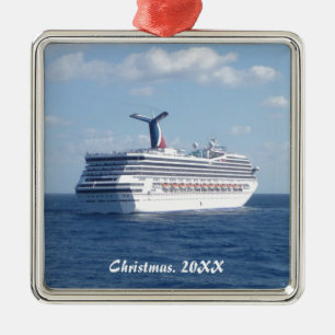 Schiff an Seedatiertem Foto Silbernes Ornament