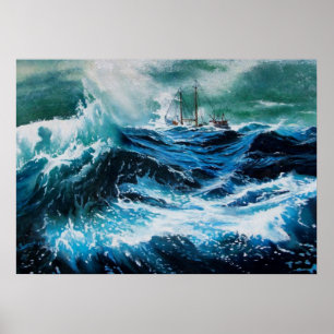 Schiff auf dem Meer im Sturm Poster