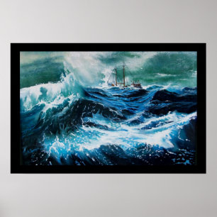 Schiff auf dem Meer im Sturm Poster
