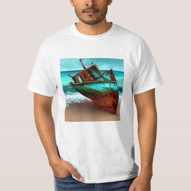 Schiff auf einem Sandstrand T-Shirt (Vorderseite)