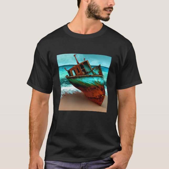 Schiff auf einem Sandstrand T-Shirt (Vorderseite)