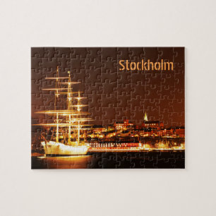 Schiff bei Nacht in Stockholm, Schweden Puzzle