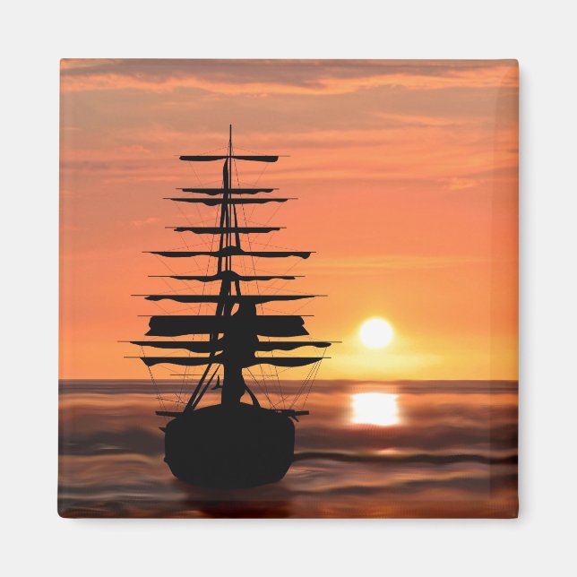 Schiff bei Sonnenuntergang Magnet (Vorne)