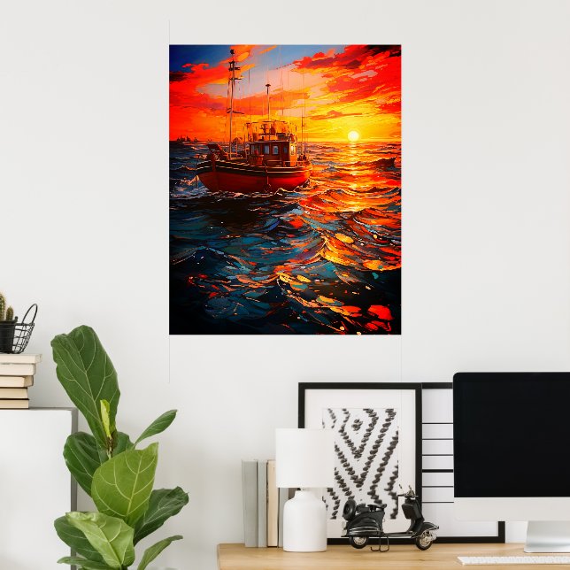 Schiff bei Sunset Poster (Heimbüro)