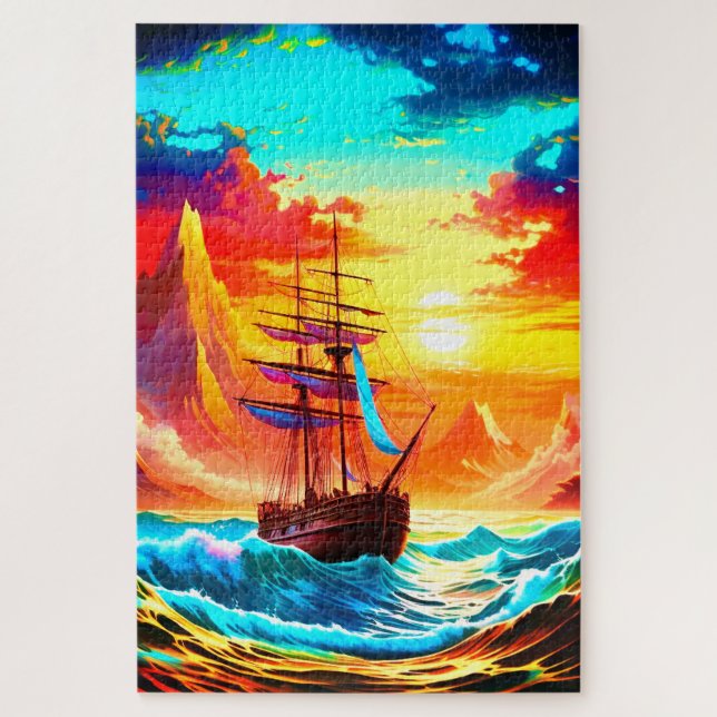 Schiff bei Sunset Puzzle (Vertikal)