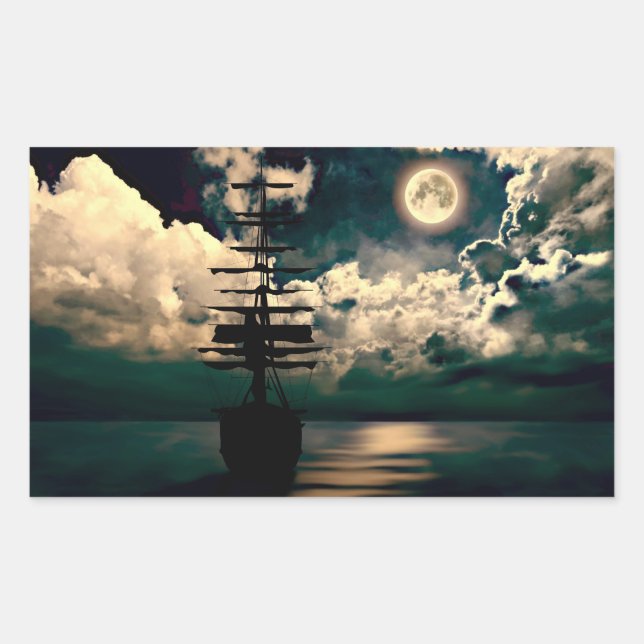 Schiff bei Vollmond Aufkleber (Vorderseite)
