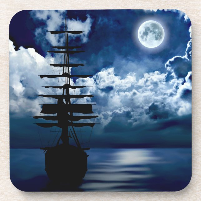 Schiff bei Vollmond Kork-Untersetzer Getränkeuntersetzer (Vorderseite)