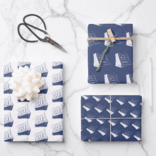 Schiff der Nautischen Marine Blau- und Weißschiff Geschenkpapier Set