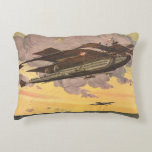 Schiff der Vintagen Science Fiction Dekokissen<br><div class="desc">Vintage Darstellung Science Fiction Reise und Transport Design mit einem großen Flugzeug über den Ozean fliegen mit anderen Flugzeugen im Himmel. Dieses Wasserflugzeug sieht aus wie ein großes futuristisches Kreuzfahrtschiff oder ein Boot mit Flügeln. Ein klassischer 50er Retro-Comic Buch sci fi Design der Zukunft.</div>
